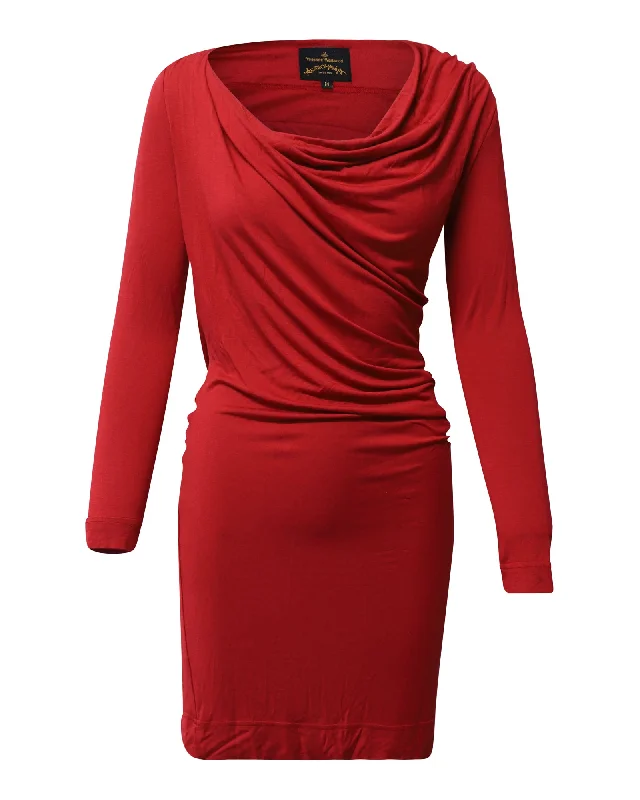 Women's Outdoor Attire Today Only Vivienne Westwood Anglomania Draped Long Sleeve Dress in Red Viscose