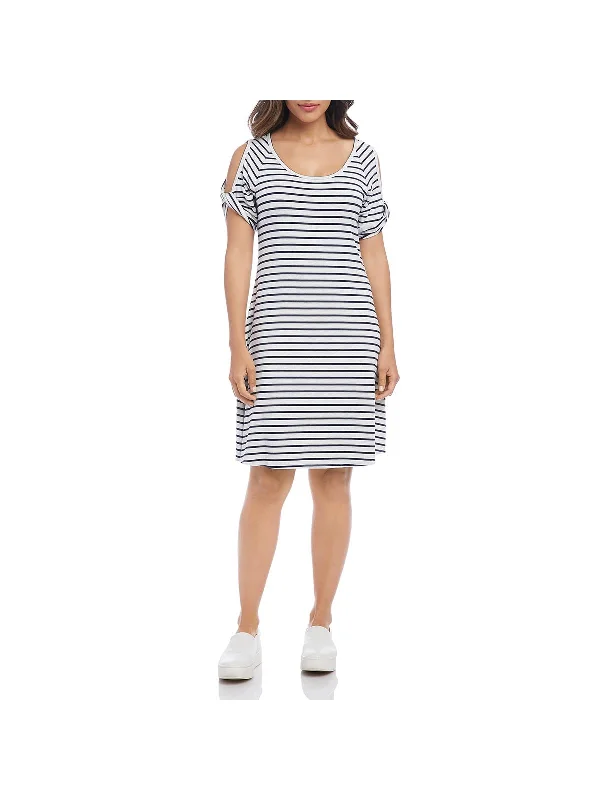 Women's Trendy Outfit Vibrant Prints Womens Cold Shoulder Striped T-Shirt Dress