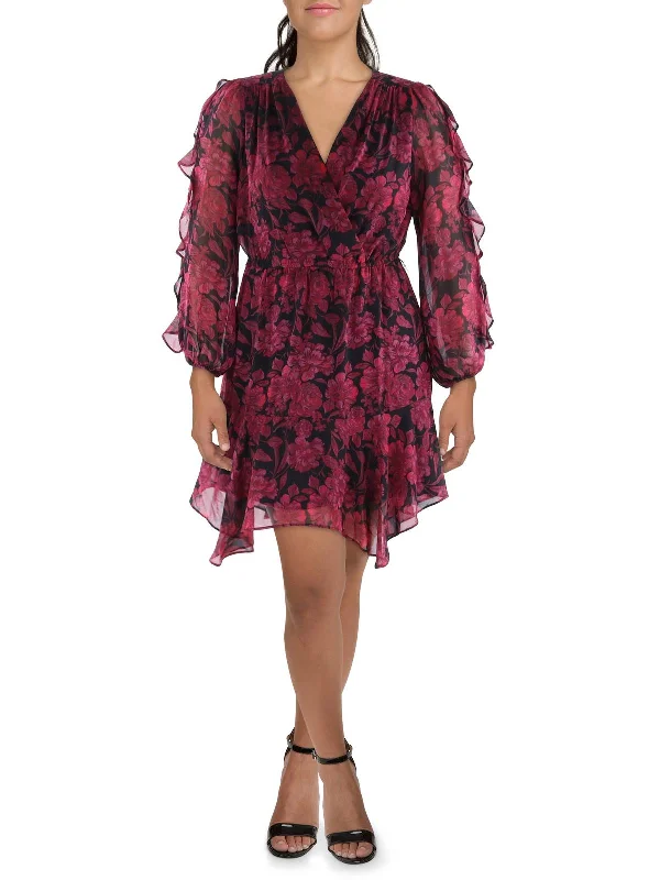 Women's Elegant Apparel Contemporary Elegance Womens Floral Bishop Sleeve Midi Dress